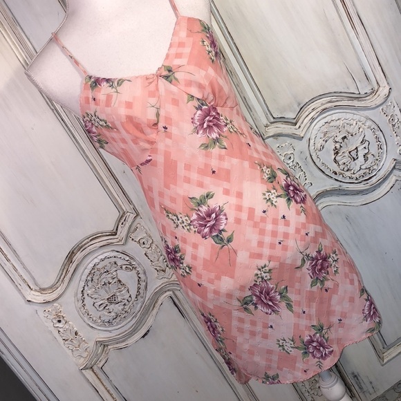 Body Chic Size Medium Spaghetti Strap Plaid and Floral Sheer Nighty Vintage - Picture 2 of 11